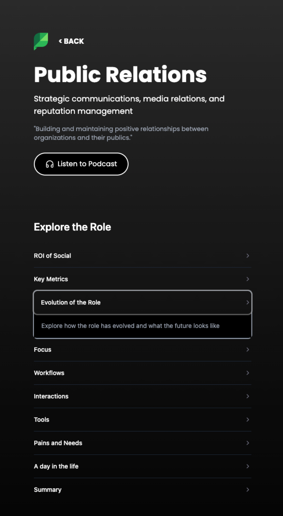 Public relations role page